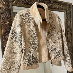 High neck faux fur suede jacket size S